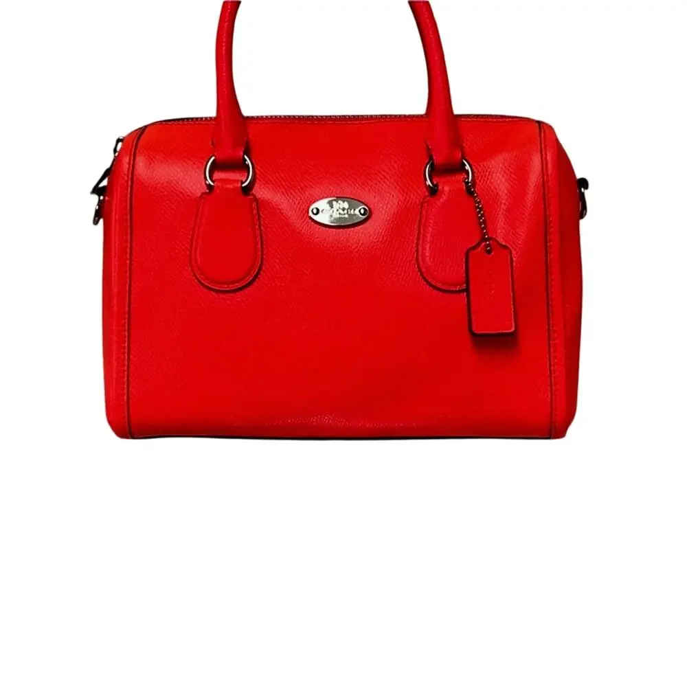 🌟 EUC Coach Crossgrain Leather Mini Bennett Satchel in Neon Orange - Picture 7 of 16